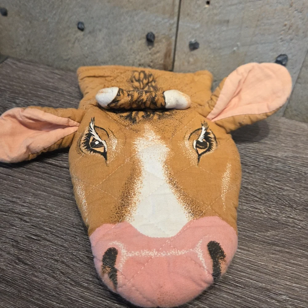 Cow Oven Mitt Vintage Sari Fabrics 1983 Pot Holder Kitchen Vintage Farmhouse